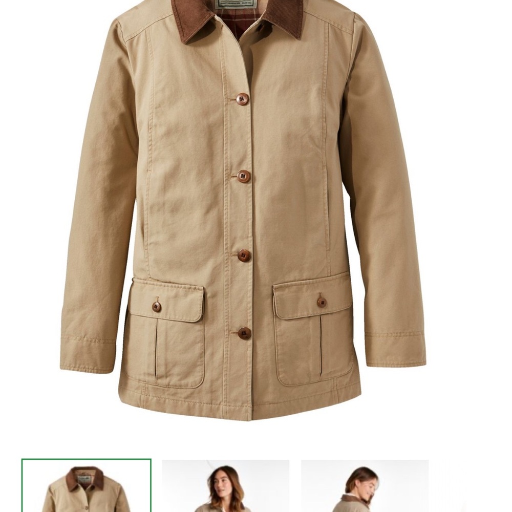 NWOT L.L. Bean Tan Utility Jacket with Brown Collar